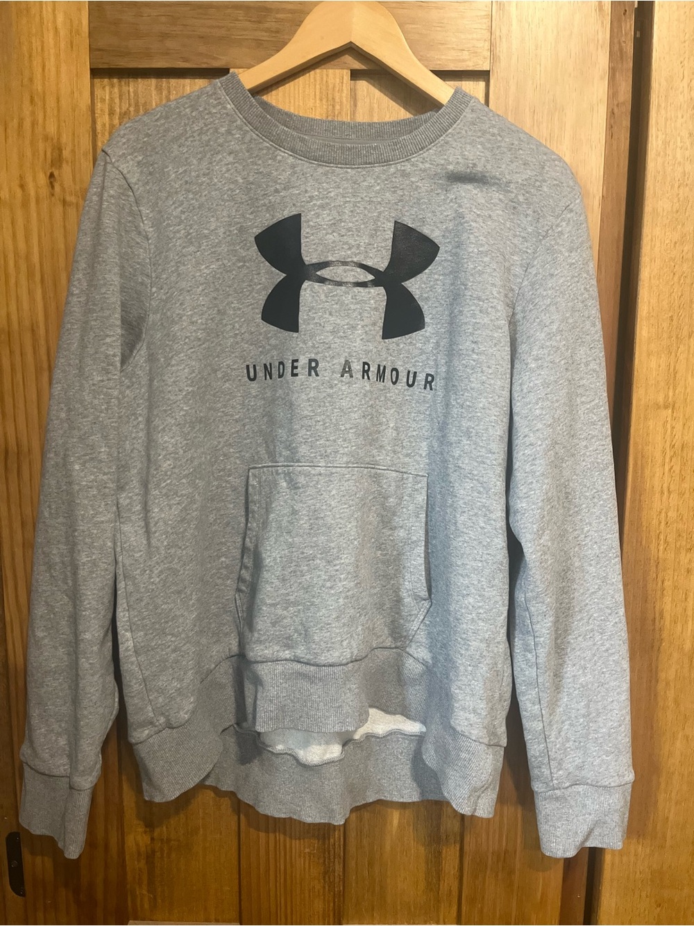 Women’s Under Armour Light Gray Crewneck Sweatshirt with Black Logo